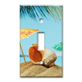 Art Plates 1 Gang Toggle Wall Plate - Seashell and Umbrella's on the Beach