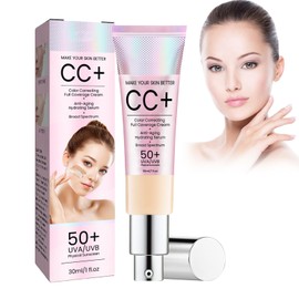 Tkekruh CC Cream Colour Correcting 30 ml, CC Creme Foundation Moisturising Full Coverage, Improves the Complexion, Sunscreen Concealer, Waterproof, Durable, Moisture Cushion, Light