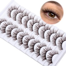 10 pares de pestañas postizas de aspecto natural, pestañas marrones, pestañas de ojo de gato, tira de hadas, ojos de zorro, pestañas postizas de volum
