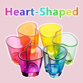 Jaepsing, 1.5oz Heart Shaped Shot Glasses Sets of 6/Soju/Rainbow/Bulk/Tequila/Cute