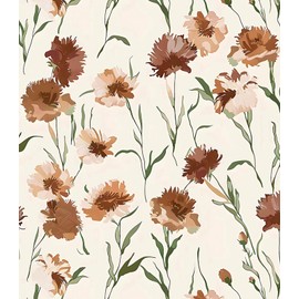 Wudnaye Floral Wallpaper Floral Peel and Stick Wallpaper Boho Contact Paper 15.7" inch X 78.7inch Beige Flower Leaf Self Adhesive Wallpaper Botanical Removable Wallpaper for Bathroom Bedroom Cabinets