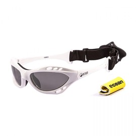Ocean OCN-15000-3 Floating Sunglasses, Goggle Shape, UV Protection, Impact Resistant Coated Lens, Recycled Material, Shiny White (Polarized Smoke Lenses)