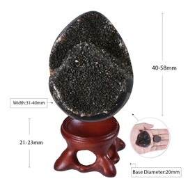 Sportmusies Natural Black Septarian Dragon Stone Geode Cluster Egg with Resin Stand, Decorative Crystal Cluster Egg Figurine for Home Reiki Healing Meditation, 1.57-2.28 inches