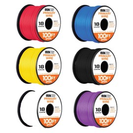 Iron Forge Cable 600 ft 18 Gauge Primary Automotive Wire - 6 Roll Assortment Pack - 100 Ft of Copper Clad Aluminum Wire per Roll - for Home or Automotive