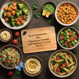 Mr. & Mrs. Panda Bambus - Schneidebrett Spruch Reitlehrerin Herz - Geschenk, Schneidebrett Design Bambus, Reiten, Reitunterricht, Pferdemädchen,