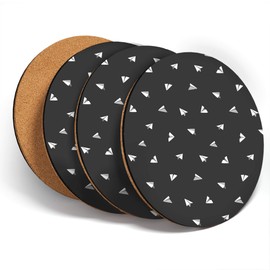 Destination Vinyl ltd Great Coasters (Set of 4) Round - BW - Paper Planes Pattern Aviation Drink Glossy Coasters/Tabletop Protection for Any Table Type #43333