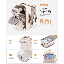 LOVEVOOK Carry On Travel Backpack for Women, Airline Approved Personal Item Bag with 17" Laptop Compartment, 50L Water-Resistant Weekender Backpack for Travel, Commuting, Business Trips