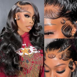 13x4 HD Lace Front Wigs Human Hair 180% Density Body Wave Lace Front Wigs Human Hair Pre Plucked 13x4 Hd Lace Frontal Wigs Human Hair Hd Lace Front Wigs for Black Women Human Hair Natural Black 24inch