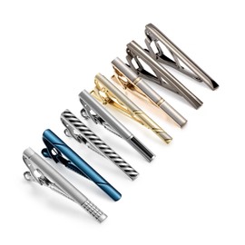 Tie Clips for Men, 8 Pcs Tie Bars Pinch Clip Set Silver Black 2.3 Inches Business Shirt Necktie Parts B0308017