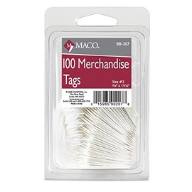 MACO White Strung Merchandise Tags, #2 - 1-3/32 x 3/4 Inches, 100 Per Pack (BB-207)