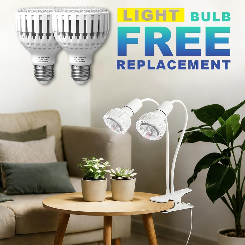 LED Grow Light, Dual-Head 5000K White Full Spectrum Clip-on Gooseneck