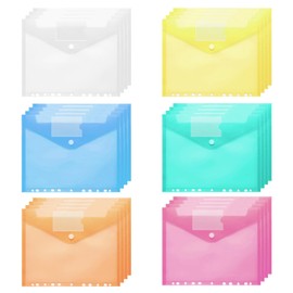 Dokumententasche A4 zum Abheften, 24 Stück Transparent Dokumentenmappe A4, 6 Farben A4 Sichttasche Dokumenten Sammelmappen mit 11 Lochrand und Klettverschluss für Organisieren (24)