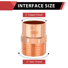 EFIELD 2-Inch Copper Male Adapter C x MNPT, LF Copper Plumbing Fittings with Sweat Solder X MNPT Connection (2-inch),(COPPER121)