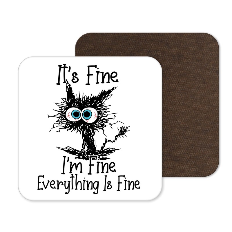 Coaster Cat Its Fine I'm Fine Everything is fine joke