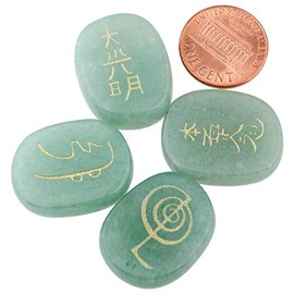 mookaitedecor mookaitedecor Green Aventurine Reiki Stones, Engraved Usui Symbols Polished Chakra Palm Stone for Crystal Healing Wiccan Gifts, 1"/2.5cm Length