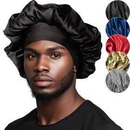 Niagara Sleep Solution Niagara Satin Bonnet for Men - Reversible Night Cap - Bonnet for Sleeping Men - Mens Bonnet for Curly Hair - Large Bonnet with Double Layer (Black)