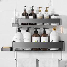 necvha Shower Caddy 4 Pack Adhesive Bathroom Organizers and Storage&Home Decor&Kitchen,No Drilling,Kitchen Organizers and Storage,Shower Organizer for Inside Shower(Black)