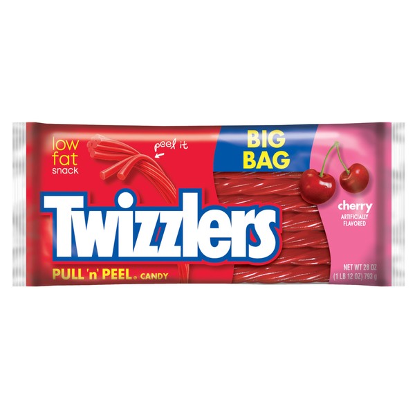 TWIZZLERS Pull 'n' Peel Licorice Candy, Cherry, 28 Ounce Big Bag (Pack of 4)