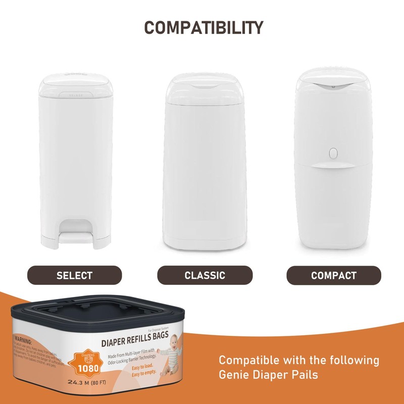 Jumbo+ Square Refills Disposal Bags Refill Compatible with Diaper Genie