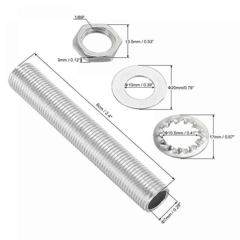 sourcing map 2.4" Lamp Pipe Kit with Lock Nuts Washers