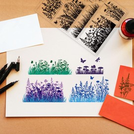 GLOBLELAND Flowers Leaves Silhouette Clear Stamps for DIY Scrapbooking Plants Background Silicone Stamp Seals Transparent Stamps for Cards Making Photo Album Journal Home Decoration 8.27×5.83inch