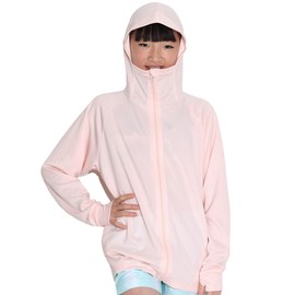 Ko'a Core Rash Guard Kids High Neck Hoodie with Brim for Girls and Boys Size 90-150 UV Protection Hood, cherry pink