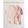 NEXT Set of 6 Baby Sweatshirt and Jogging Bottoms, Cream/Pink,