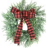 24 Inch Spring Front Door Wreath Boxwood Red Black Plaid