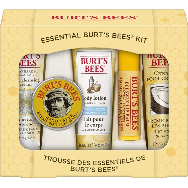 Burt's Bees Essential Gift Set, 5 Travel Size Products - Deep Cleansing Cream, Hand Salve, Body Lotion, Foot Cream and Lip Balm