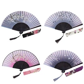 4PCS Delicate Cherry Blossom Design Silk Folding Hand Fan Wedding Favors Gifts,Fan Girls Ladies Church Wedding Gift Party Favors DIY Decoration Music Festival Party Parade (6.Black Color Handle)