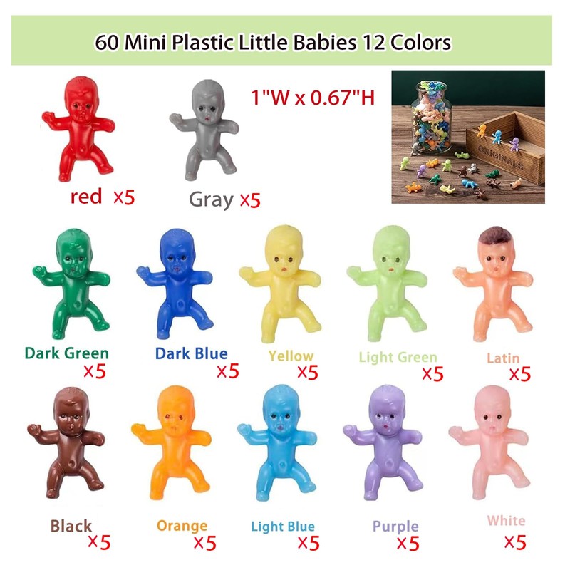ZZYFGH 60 Mini Plastic Little Babies 12 Colors Tiny Figurines