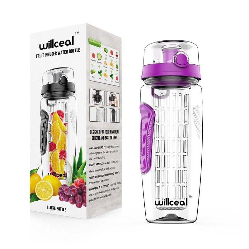 Fruit Infuser Water Bottle 32oz Willceal- Durable, Large - BPA
