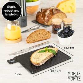 Moritz & Moritz 4 x Breakfast Boards with Stand 20.5 x 14.5 cm - Dishwasher Safe - Chopping Board Plastic Set - Grey - Board Set