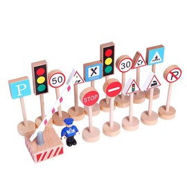 16pcs/Set Artistic Knowledgeable Toy Mini Electric Traffic Lights Compact and Lightweight Wood Various Figure