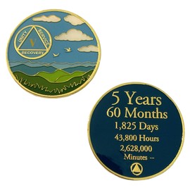 5 Year Sobriety Countdown Alcoholics Anonymous, Anniversary AA Medallion, Chip, Token