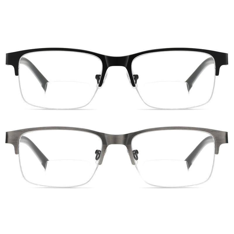 SUNAMOY 2 Pack Extra Wide Metal Clear On Top Bifocal