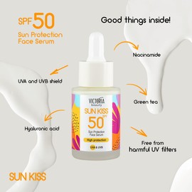 Victoria Beauty - Sun Protection Face Serum SPF 50, Sun Protection Serum with Hyaluronic Acid and Niacinamide, Face Serum SPF 50, UVA and UVB, with High Wide Spectrum Protection, Waterproof (1 x 30