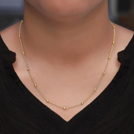 AFFY Ball Bead Station Chain Necklace for Women Italian Crafted 1.30mm Satellite Bead Station Cable Chain Necklace with Spring Ring Clasp in 14K Yellow Gold Over 925 Sterling Silver- 18 Inch