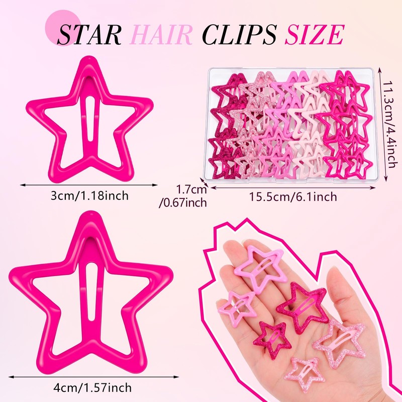 40Pcs Pink Star Hair Clips, Y2k Star Barrettes for Teens