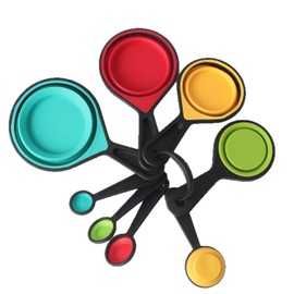 Juego de tazas y cucharas medidoras ajustables de alta calidad, 8 piezas, diseo plegable que ahorra espacio para un fcil almacenamiento, kit de...    