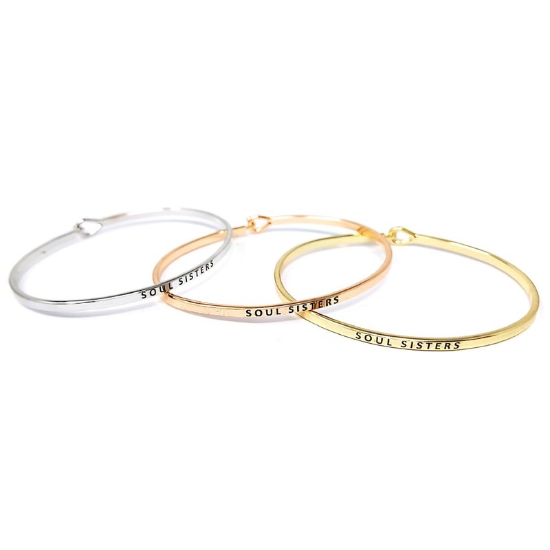by you Inspirational Soul Sisters Message Engraved Thin Cuff Bangle