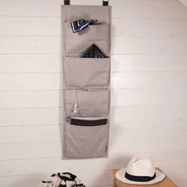 Bigso Box of Sweden Foldable Hanging Storage Organiser - Door and Wall Hanging Storage with 4 Compartments and Linen Effect - Hanging Storage Pockets for Shoes, Clothes, Accessories and More - Beige