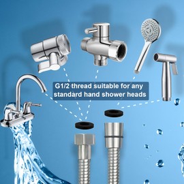 Pugrwei Metal Shower Hose - Extra Long Replacement, Stainless Steel, Universal 1/2" NPT Connection, Silver, 7 Feet, Kit of 1