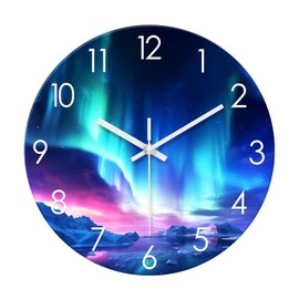 XNM Oversized Glass Battery Wall Clock Decorative 24 Inch Polar Light Teal Wall Clock for Office Round Non Ticking Clocks for Walls