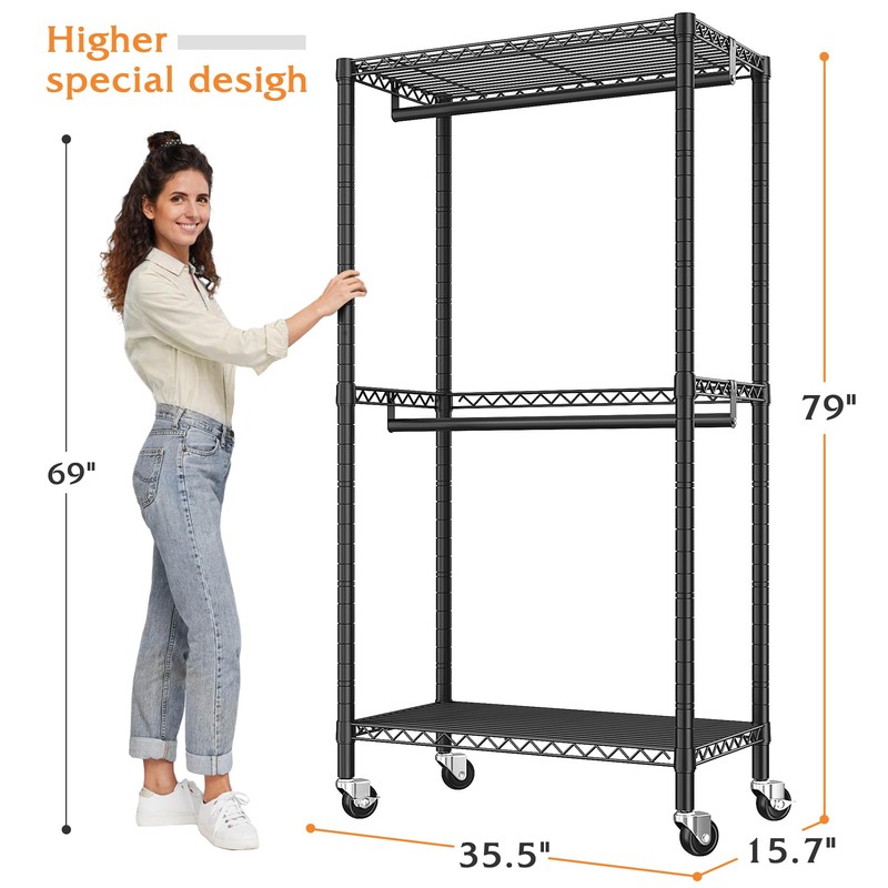 Raybee Clothes Rack 79''H Heavy Duty Clothing Rack with Wheels