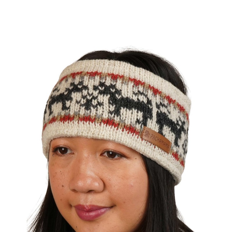 Pachamama Women Wool Ear Warmer Headband Fleece Lined Handknitted Black