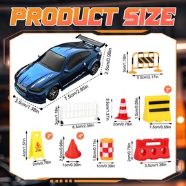 Afenau RC Drift Car, 1:64 Ferngesteuertes Auto Drift mit StraßEnsperren für Den Verkehr, 4WD Drift Auto Ferngesteuert mit LED-Leuchten, 10 km/h, 2.4GHz Mini RC Car für Kinder Ab 6 Jahren (Blau)