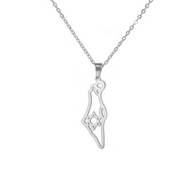 Amaxer Star of David Necklace Israel Palestine Map Stainless Steel Jewellery Gifts Pendant Necklace for Women Men (Silver)