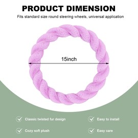 NYTKL Fluffy Car Steering Wheel Cover, 15 Inches Anti-Slip Twisted Fuzzy Steering Wheel Protector, Comfortable & Luxurious Plush Wheel Wrap Cover Interior Decor for Women Girls (Purple)