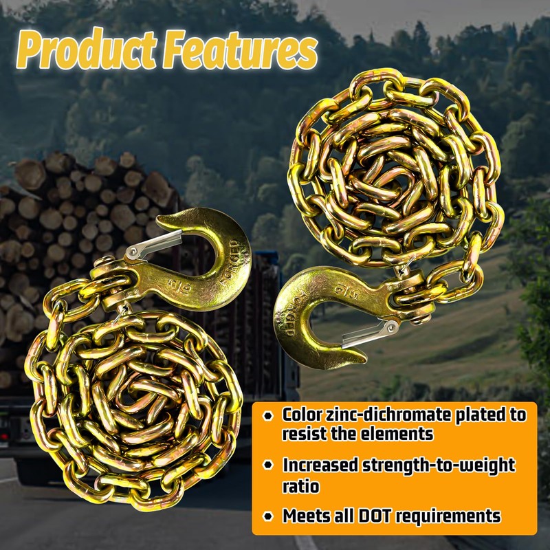 5/16" Trailer Safety Chains G80 Tow Chains with G70 Clevis